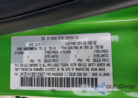 2011 Mazda Mazda2 z USA, uszkodzony, nr VIN JM1DE1HY2B0120887